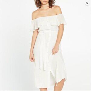 Bardot Off-the-Shoulder Marina Dress Size 8 White Button-Down Midi Bridal Grad